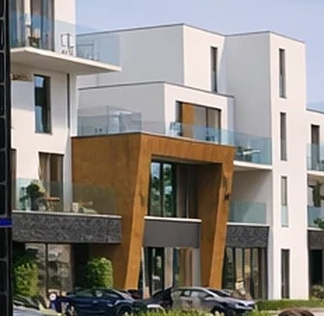 Weathering-steel entrance portal on a white building